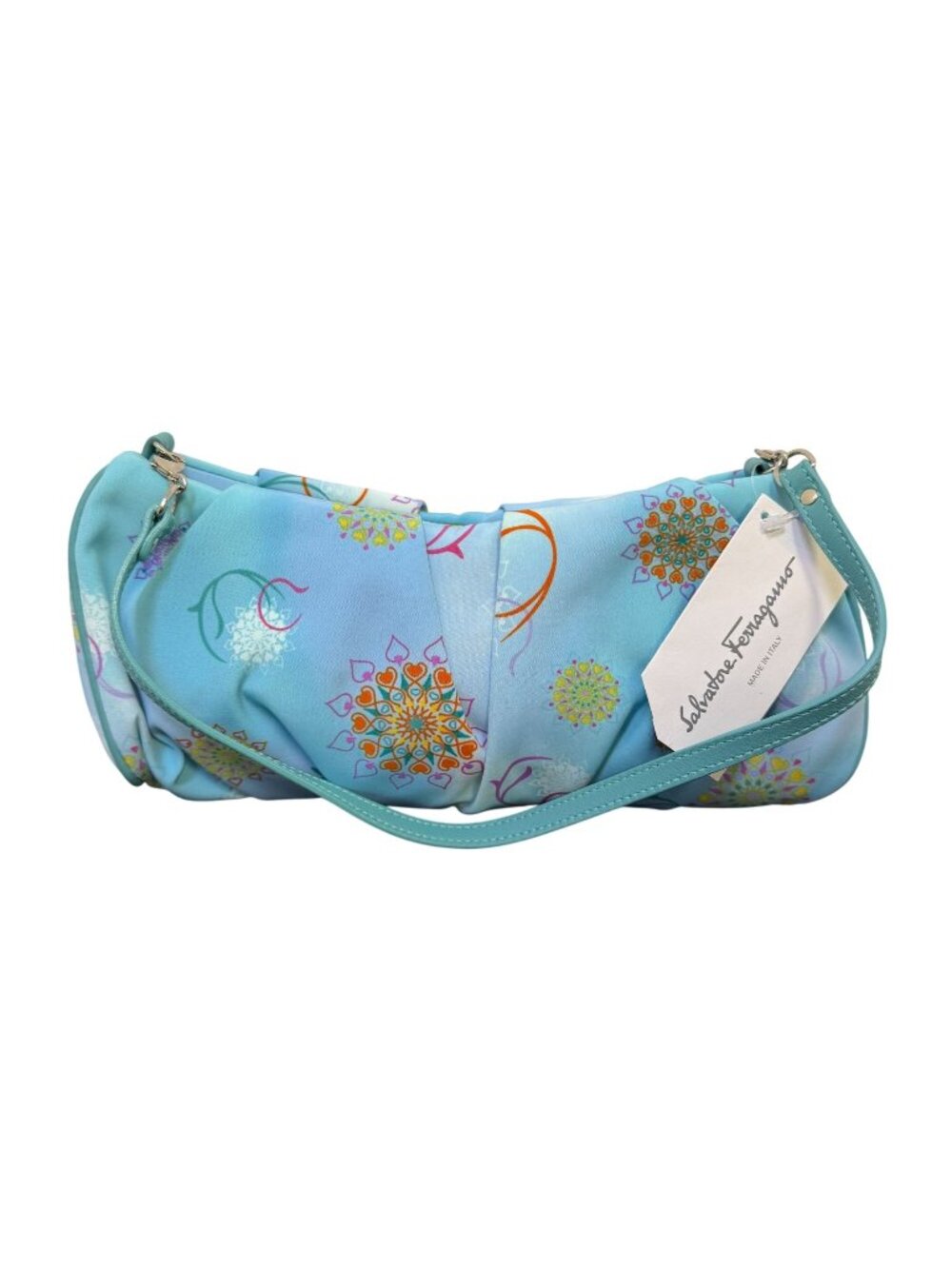 NWT Salvatore Ferragamo Blue Floral Pattern Shoulder Bag